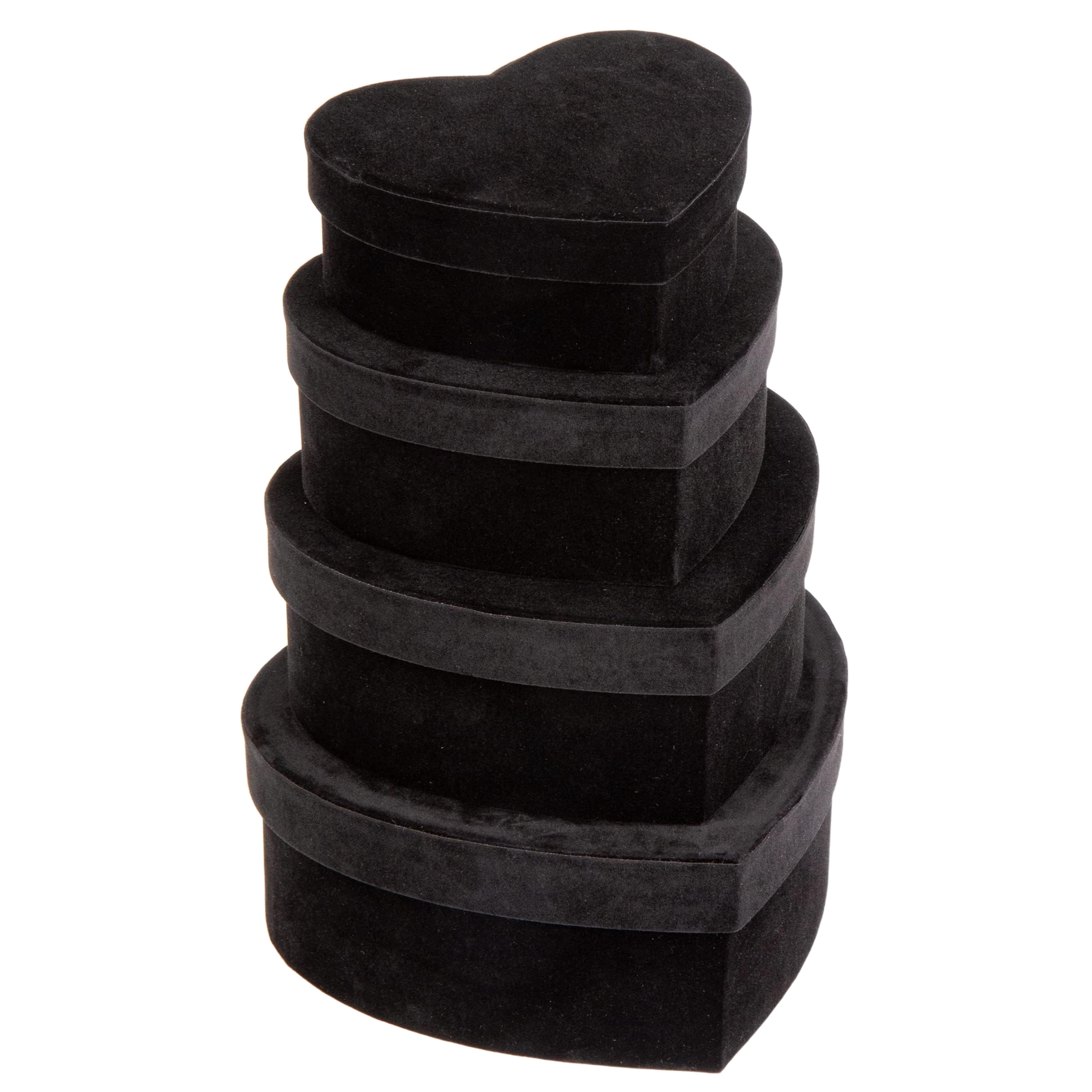 Set of 4 black velvet heart-shaped nesting gift boxes