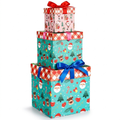 Holiday nesting gift box set stacked tower with bows on white background