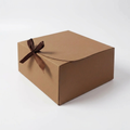 Brown kraft gift box with ribbon bow on white background