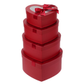 Set of 4 red heart-shaped nesting flower boxes with clear lids and red bows