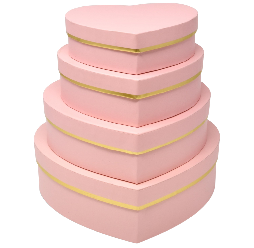 Set of 4 pink heart nesting gift boxes with gold trim
