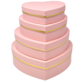 Set of 4 pink heart nesting gift boxes with gold trim