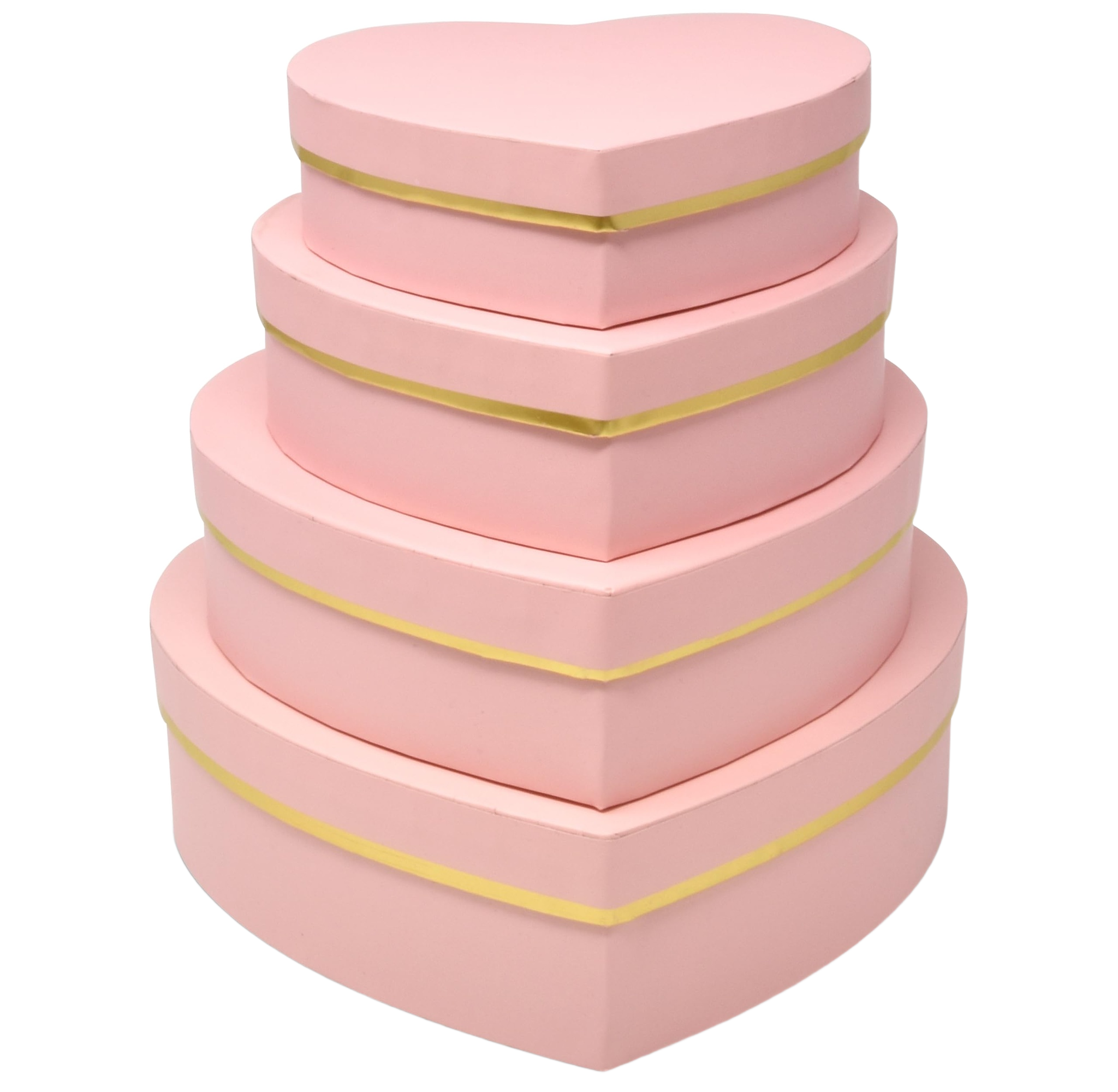 Set of 4 pink heart nesting gift boxes with gold trim