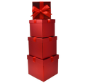 Set of 4 red foil square nesting gift boxes with red bows