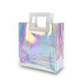 Iridescent holographic clear PVC gift tote with white handles