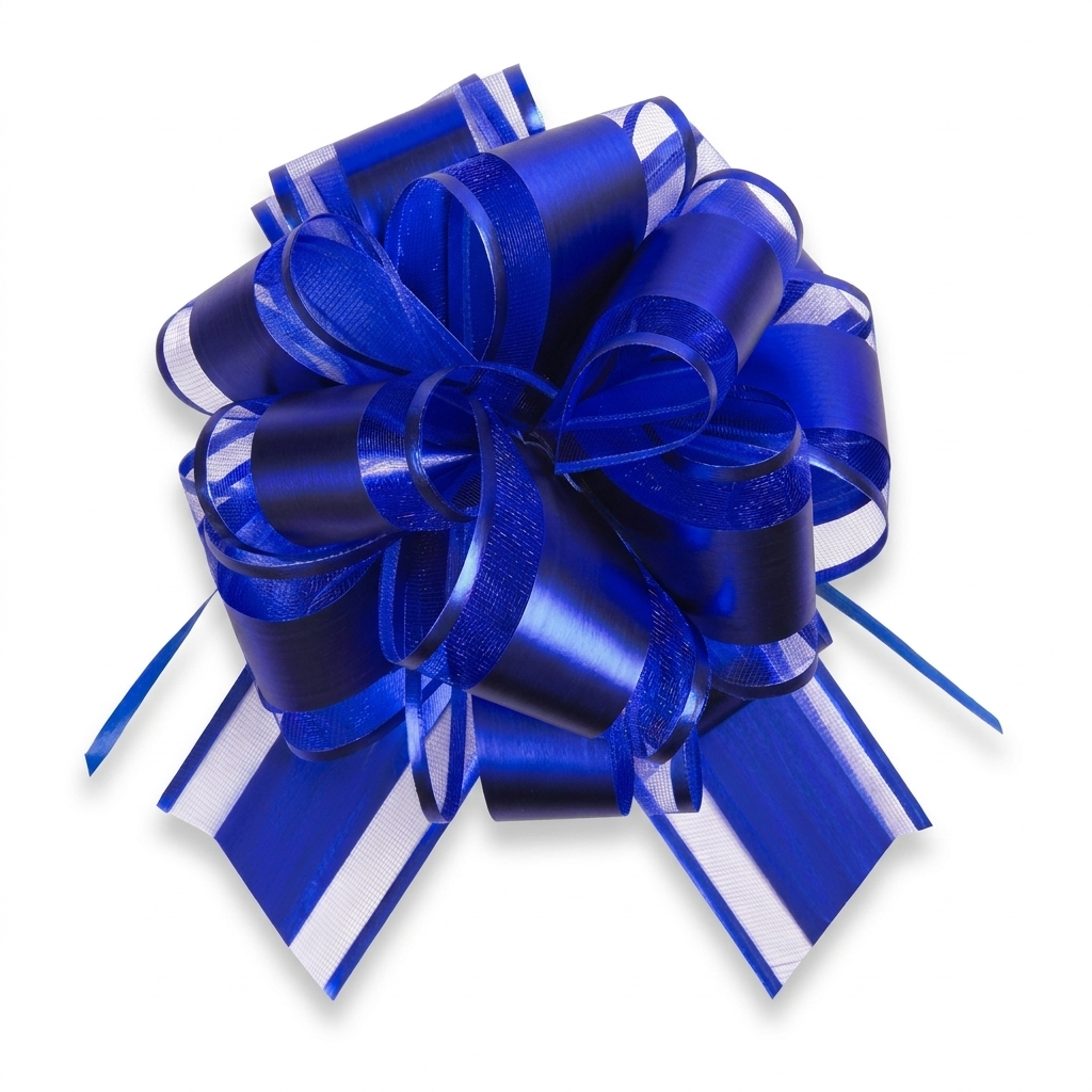 Royal blue pull bow on white background