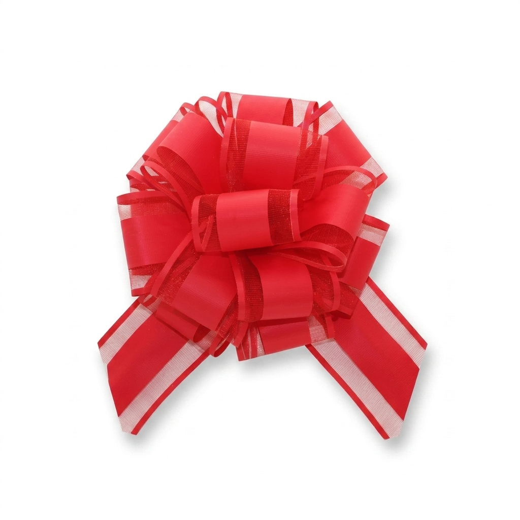 Red pull bow for gift wrapping on white background