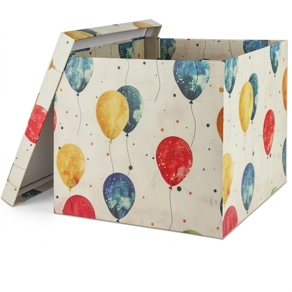 Large balloon-print gift box with lid