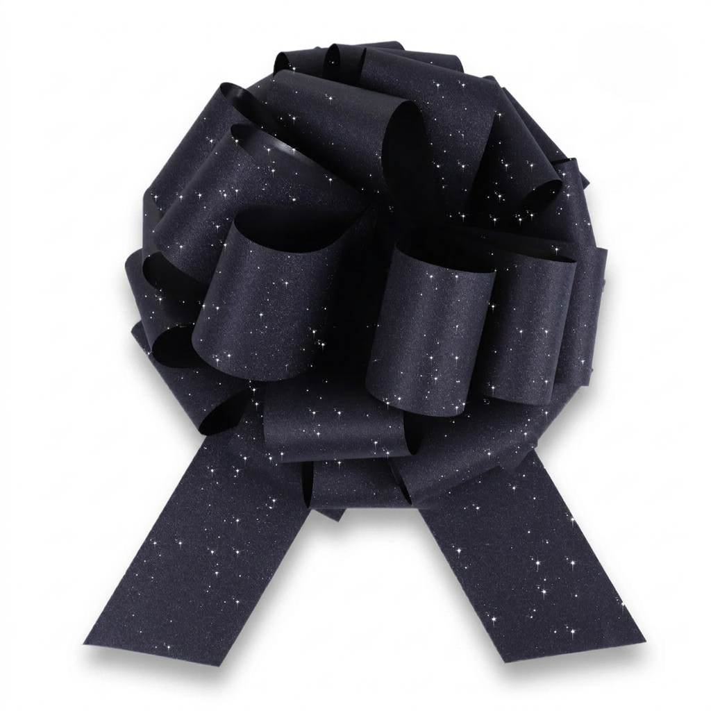 Black glitter giant pull bow on white background