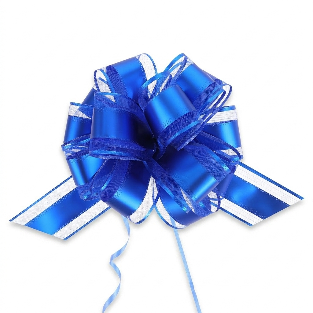 Bright blue pull bow on white background