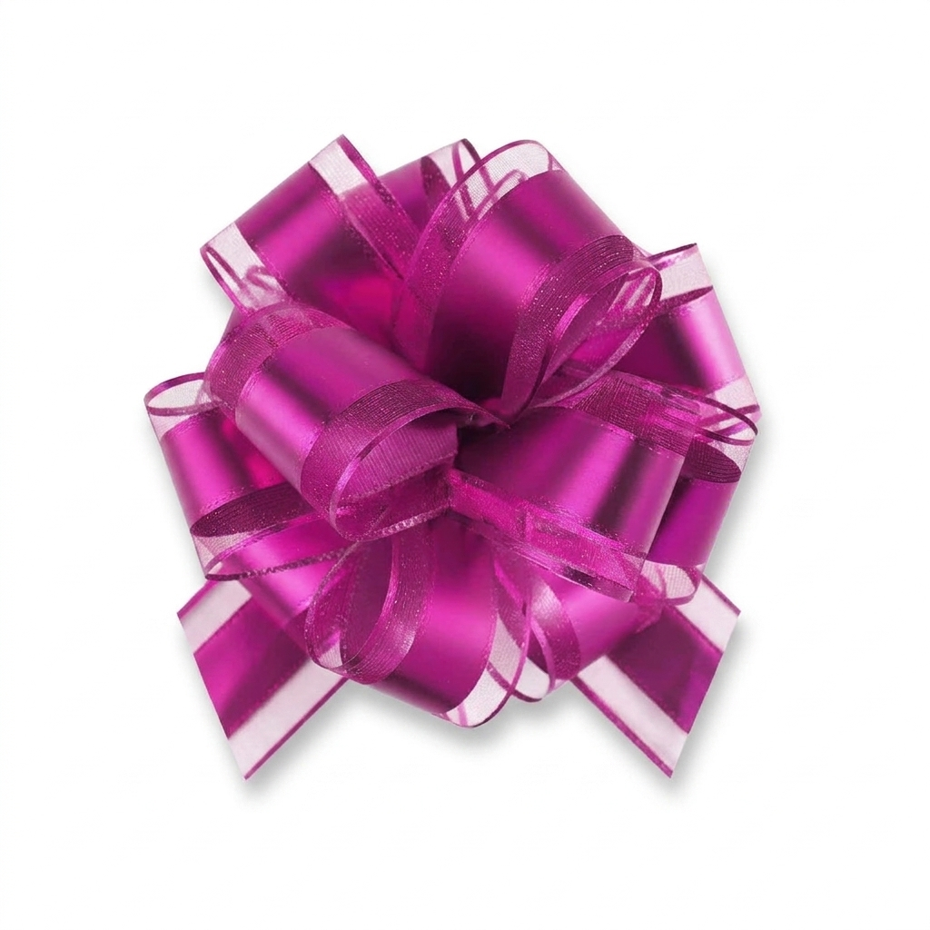 Hot pink pull bow for gift wrapping on white background