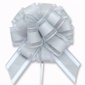 Silver pull bow for gift wrapping on white background