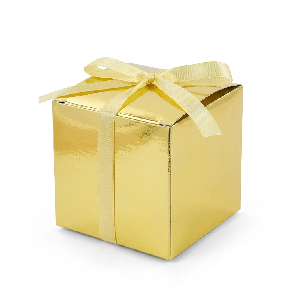 Gold mini cube gift box with ribbon