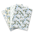 Blue and white hydrangea floral wrapping paper, 8 flat sheets fanned out