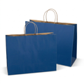 Royal blue large kraft paper shopping bags with twisted handles, 70 pack