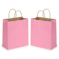 Pink large kraft paper shopping bags with twisted handles, 50 pack