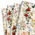 Vintage wildflower cream floral wrapping paper, 6 flat sheets fanned out