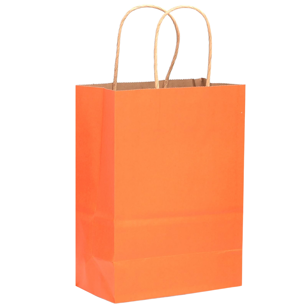 Orange small kraft paper gift bag with twisted handles, 100 pack