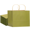 Sage green wide kraft paper gift bag with twisted handles, 32 pack