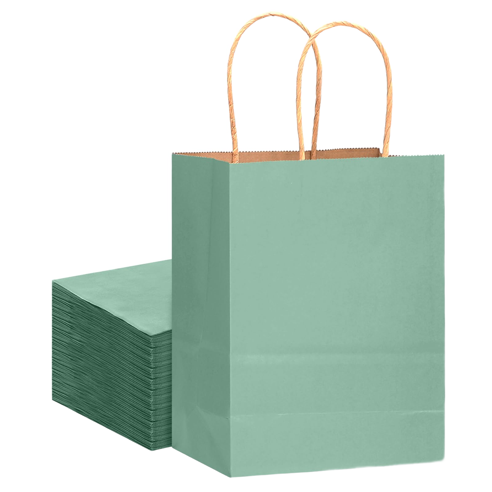 Seafoam green large kraft paper gift bag with twisted handles, 60 pack