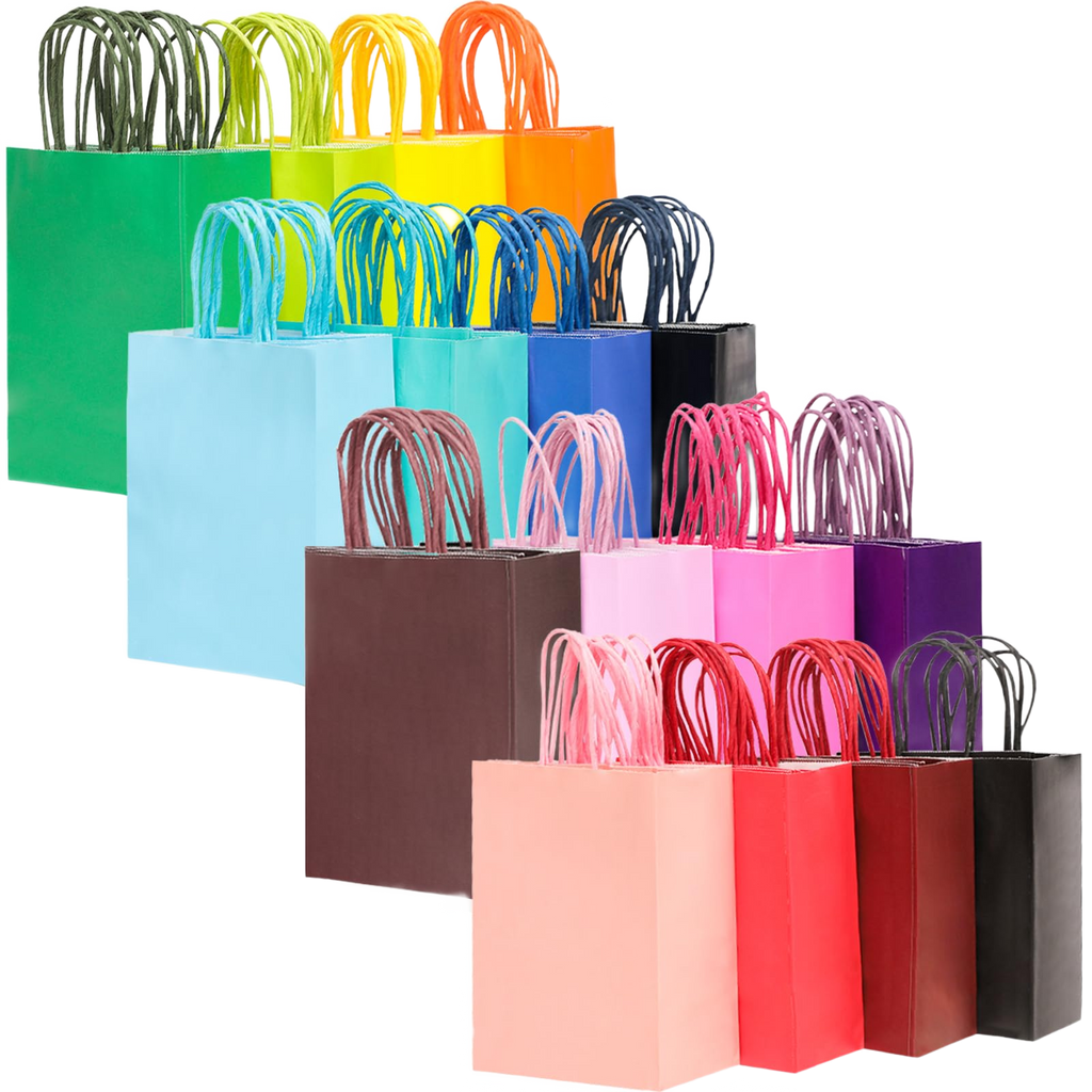 Rainbow assortment of medium kraft paper gift bags, 60 pack 16 colors
