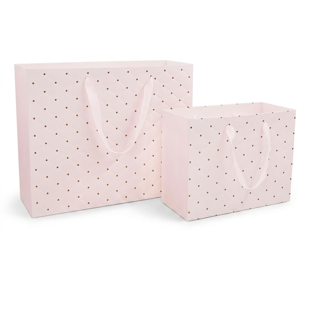 Pink gold-dot gift bags large and medium with ribbon handles
