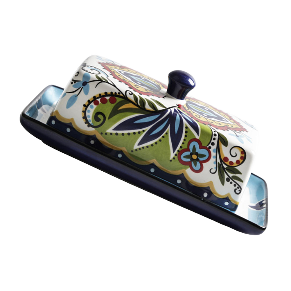 Artisan floral ceramic butter and cheese storage box clean product shot