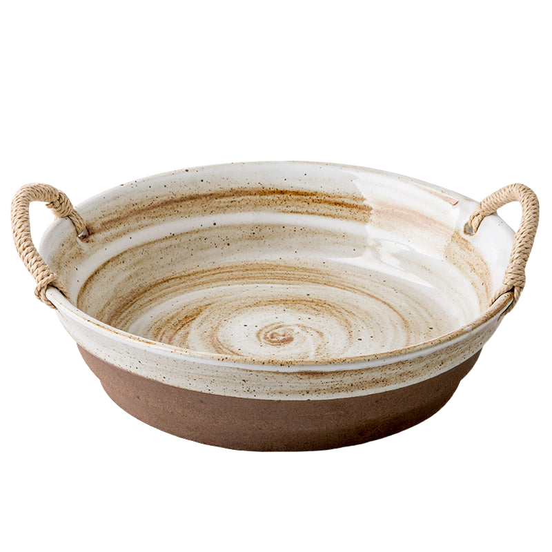 Hemp rope stoneware serving plate on white background — clean product packshot