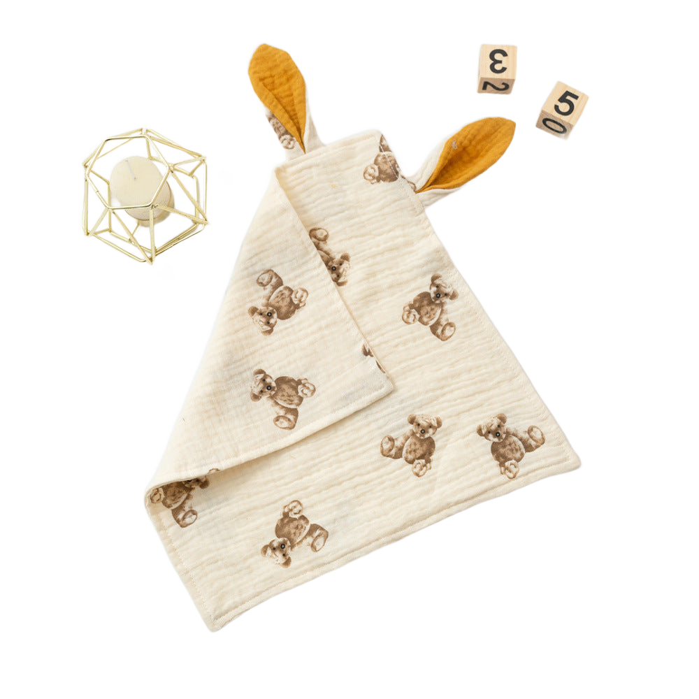 Rabbit ears baby lovey comforter clean cutout on white background showing pure cotton fabric
