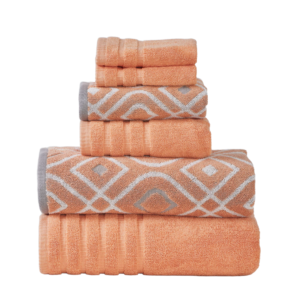 Coral stripe jacquard cotton towel clean cutout on white background