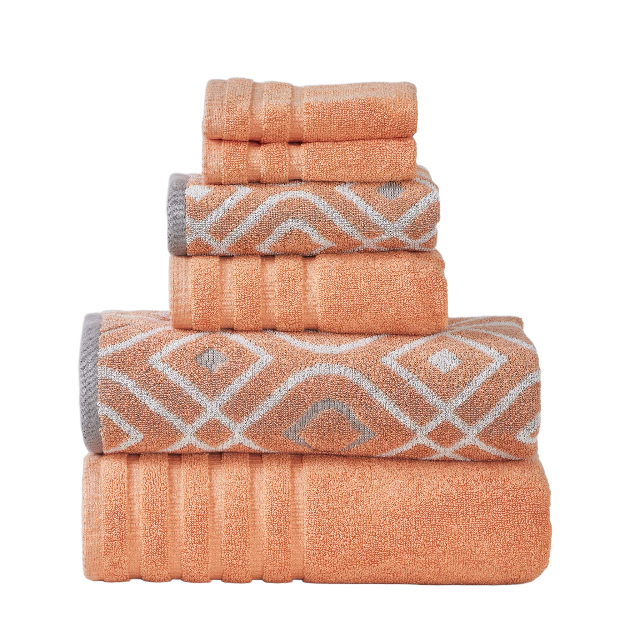 Coral stripe jacquard cotton towel clean cutout on white background