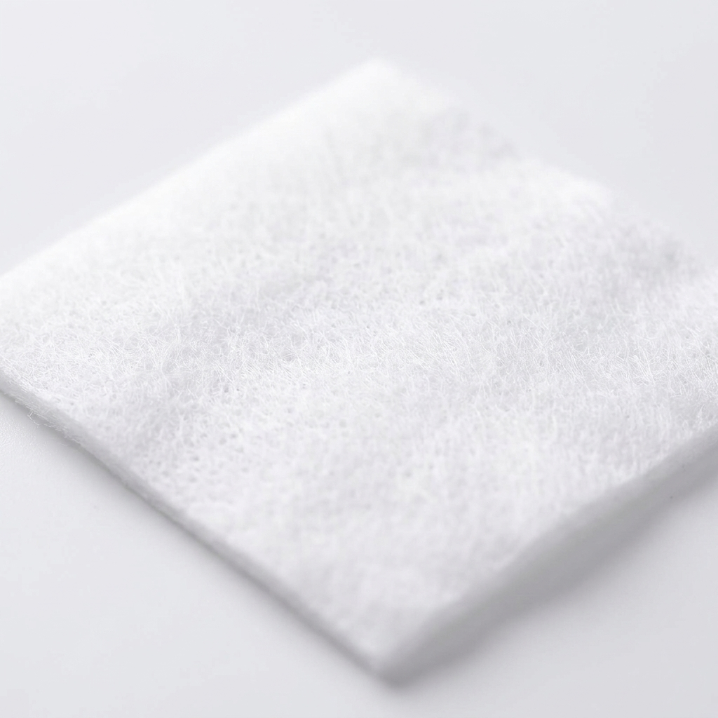 Close-up of ultra-soft non-woven cotton makeup remover pad texture, lint-free, premium beauty detail shot
