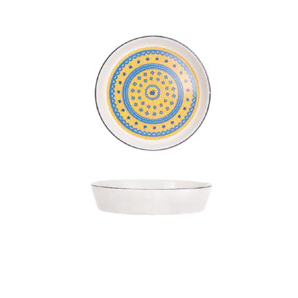 Colorful medallion ceramic disc plate product cutout on white background