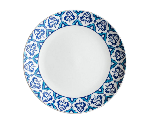 Blue mosaic ceramic dinner plate product cutout on white background