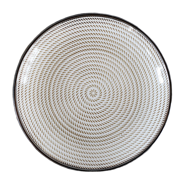 Japanese textured ceramic plate product cutout on white background