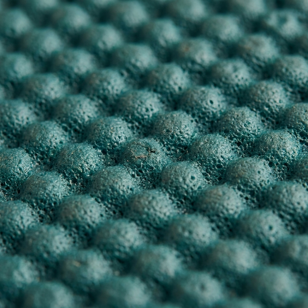 Close-up macro of non-slip grip texture on turquoise PER yoga mat surface