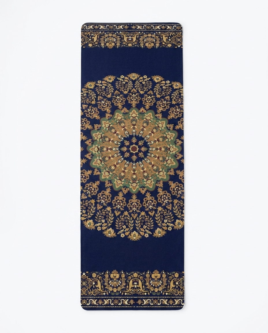 Printed Travel Yoga Mat overhead flat lay showing full mandala print pattern