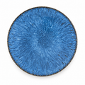 8-inch flat kiln-blue ceramic plate on white, with its radial glaze pattern