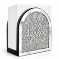 Mirrored arched napkin holder filled with white napkins on white. Napkins and styling props not included. AI-generated product visualization.