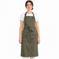 AI-derived front view of the dark olive green apron on a white background. Clothing and styling props are not included.