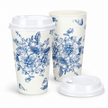 blue floral coffee cup on white background