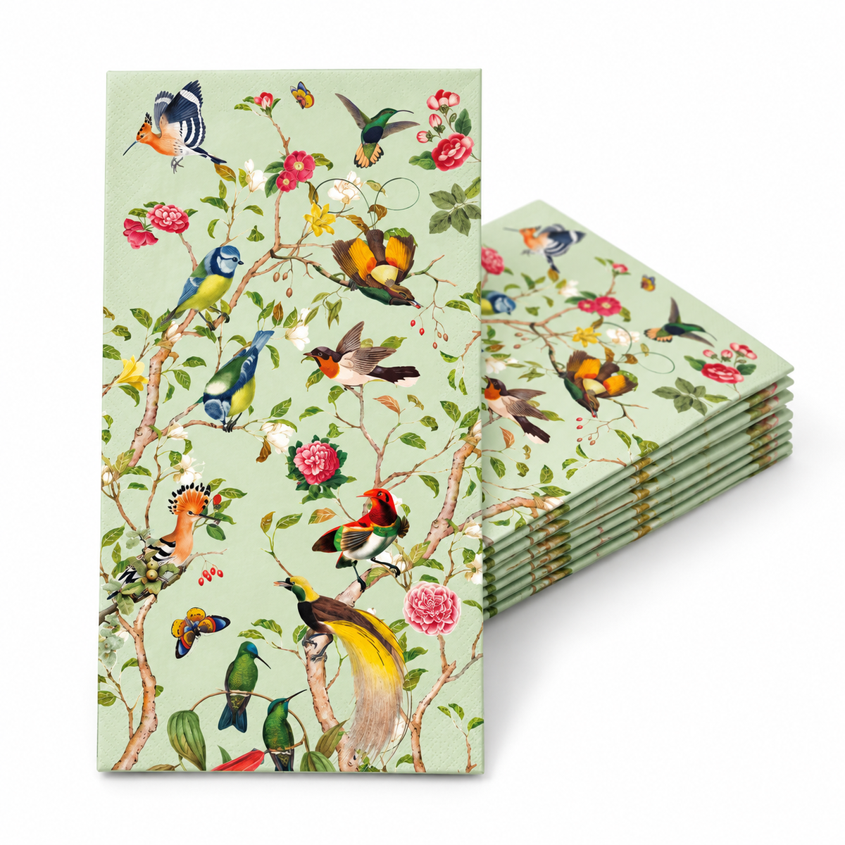 green bird guest napkin on white background