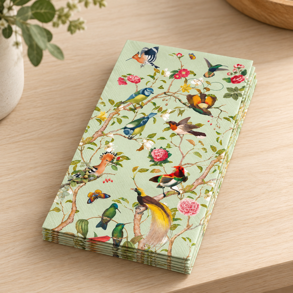 green bird guest napkin stacked view