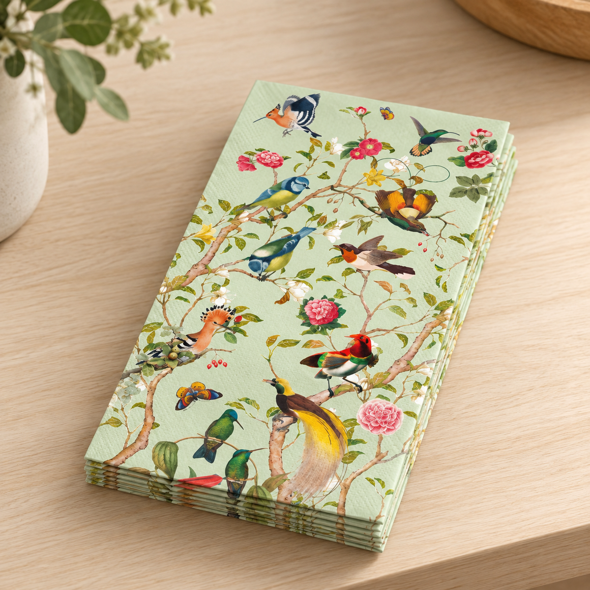 green bird guest napkin stacked view