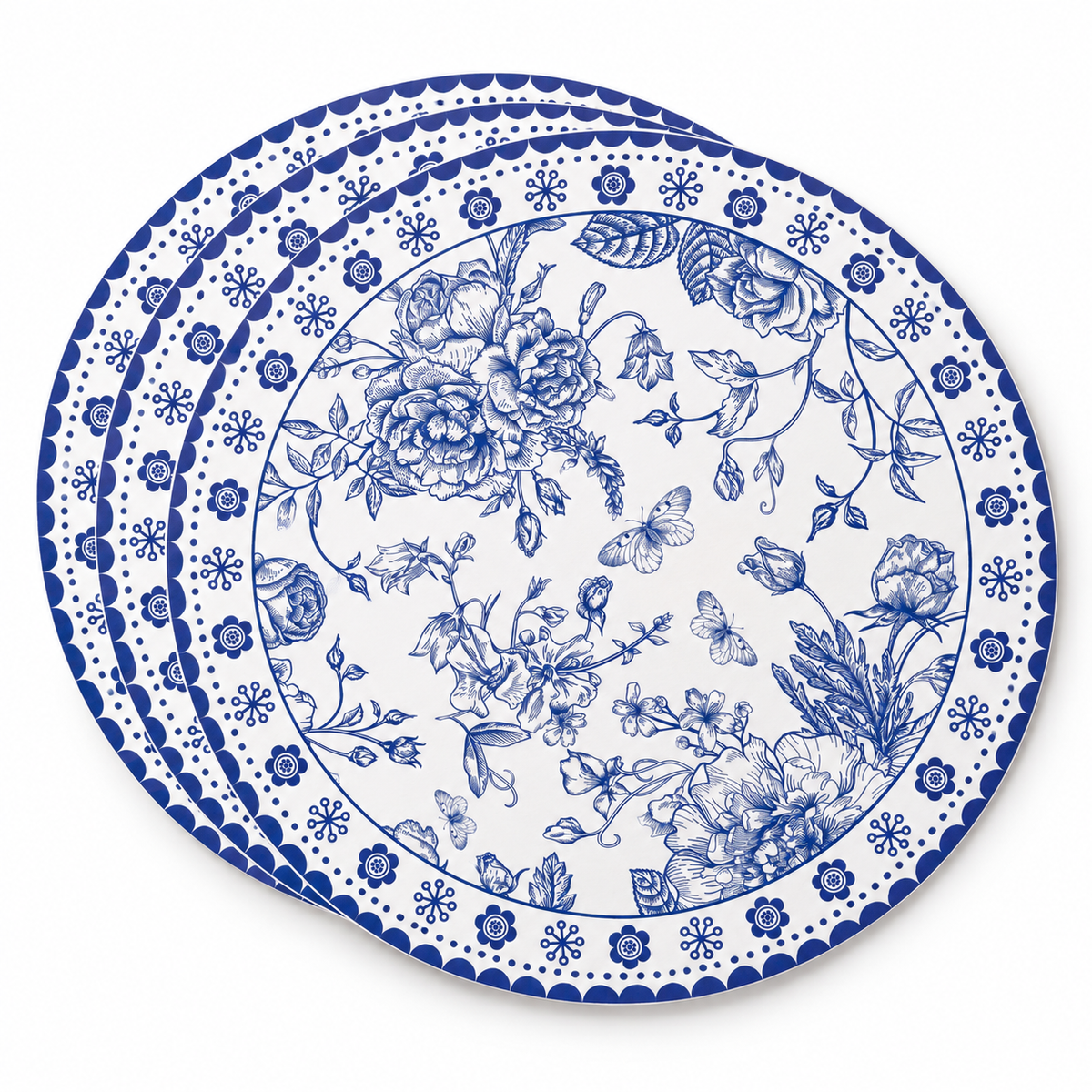 blue chinoiserie placemat on white background