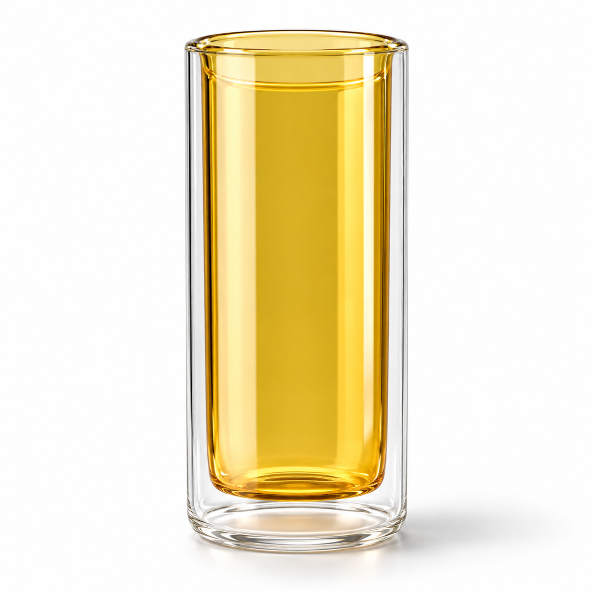 Yellow-250mL double-wall glass with amber-yellow inner wall on white.