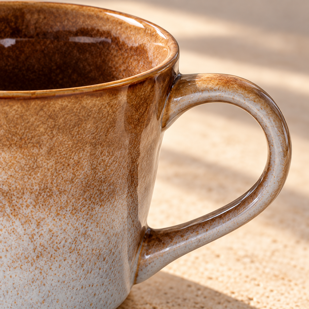 Close detail of Gradient Yellow glaze, rim and handle attachment