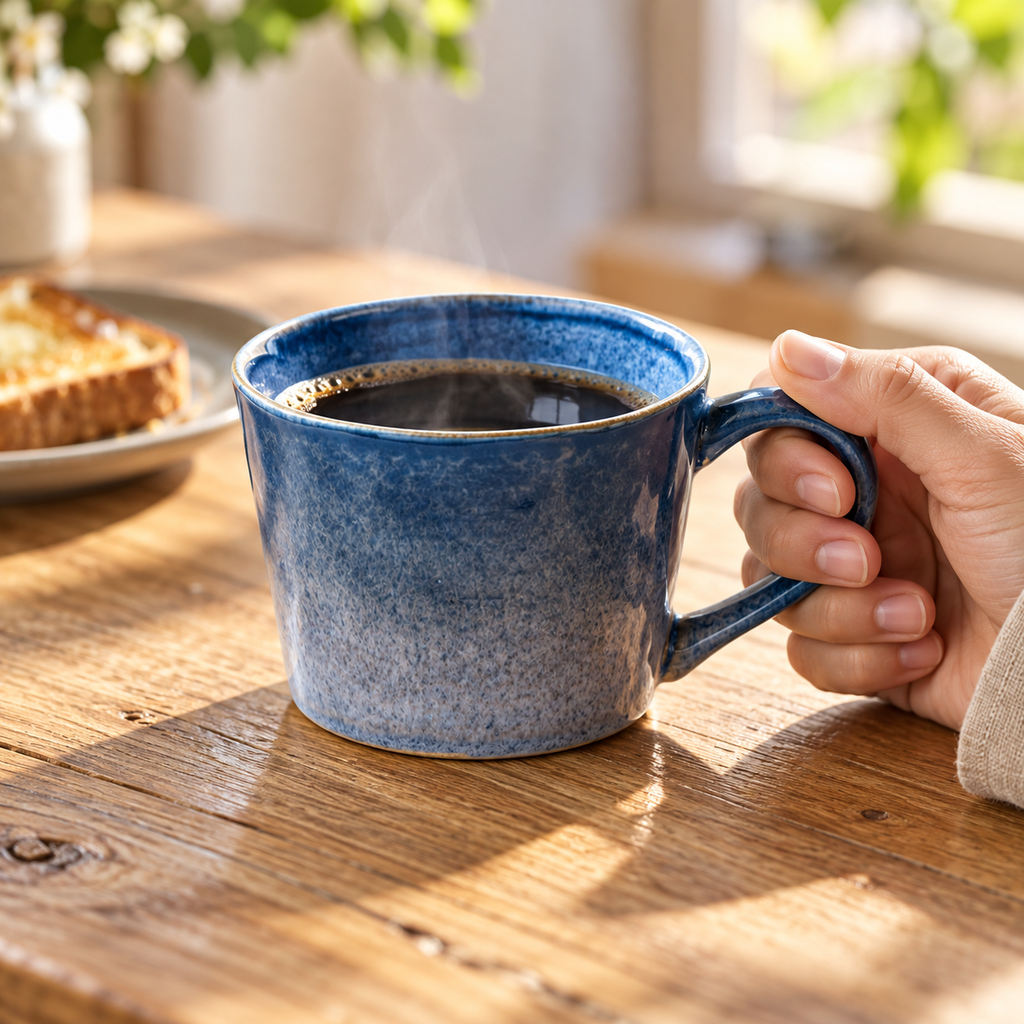 Retro gradient ceramic mug 2 lifestyle coffee