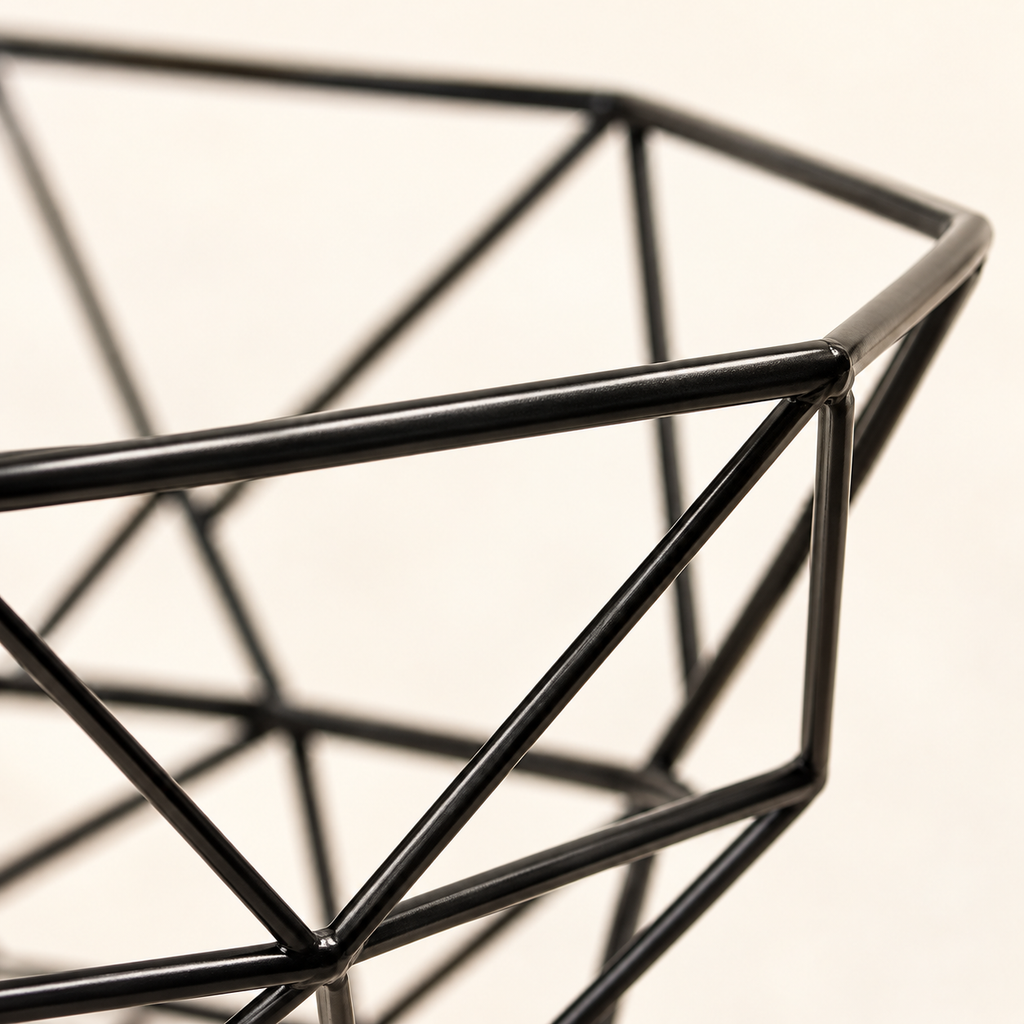 Black wire basket polygonal rim and triangular wire detail