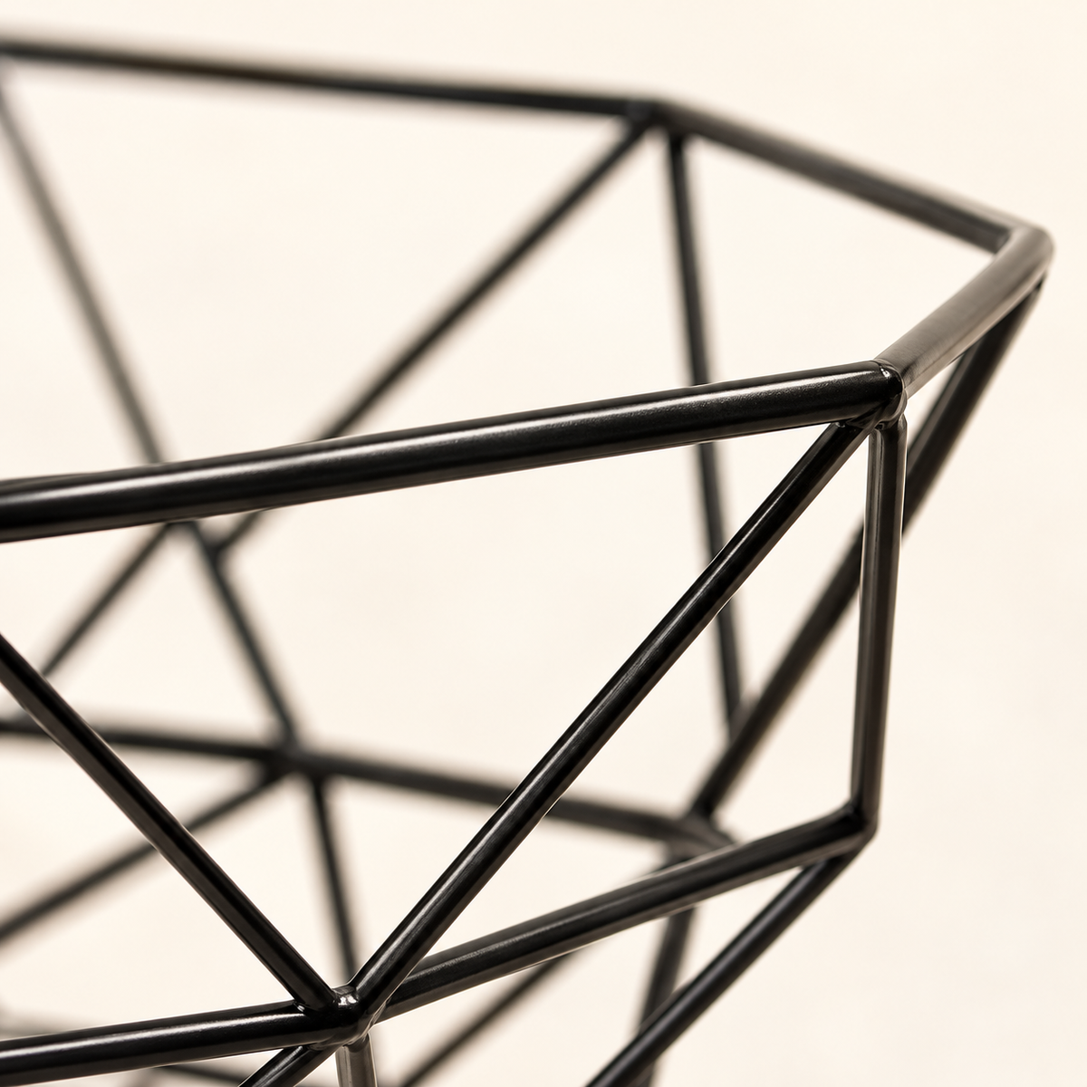 Black wire basket polygonal rim and triangular wire detail